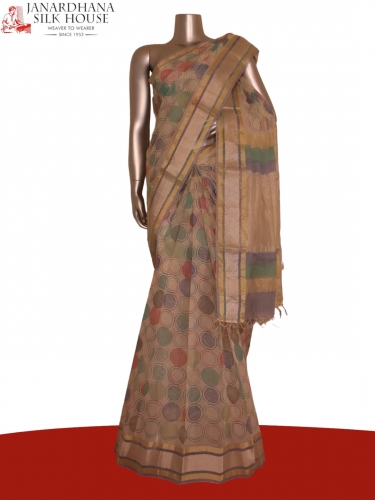 Pure Print Gold Silver Zari Soft Tussar Silk Saree